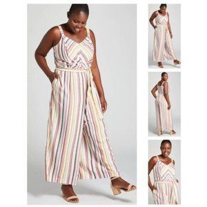 Lane Bryant Cream Multicolor Striped Wide-Leg Jumpsuit